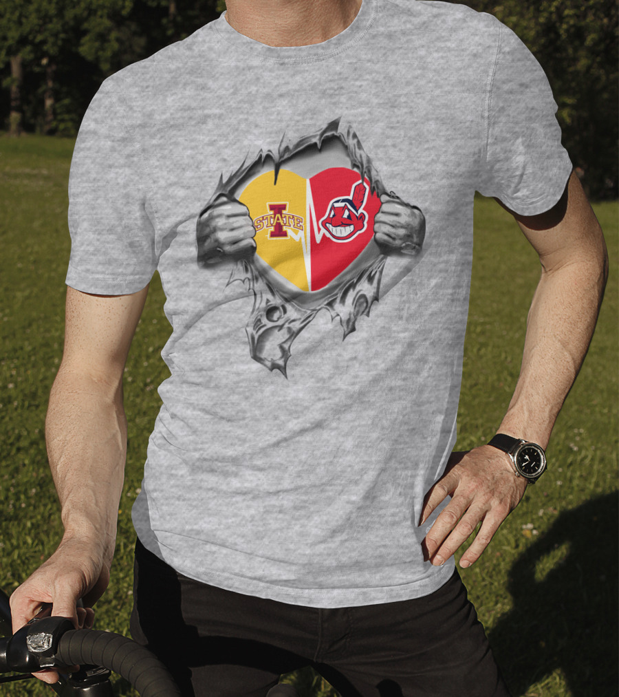 Iowa State Cyclones Cleveland Indians Heart Logo Hands Peeling T-Shirt