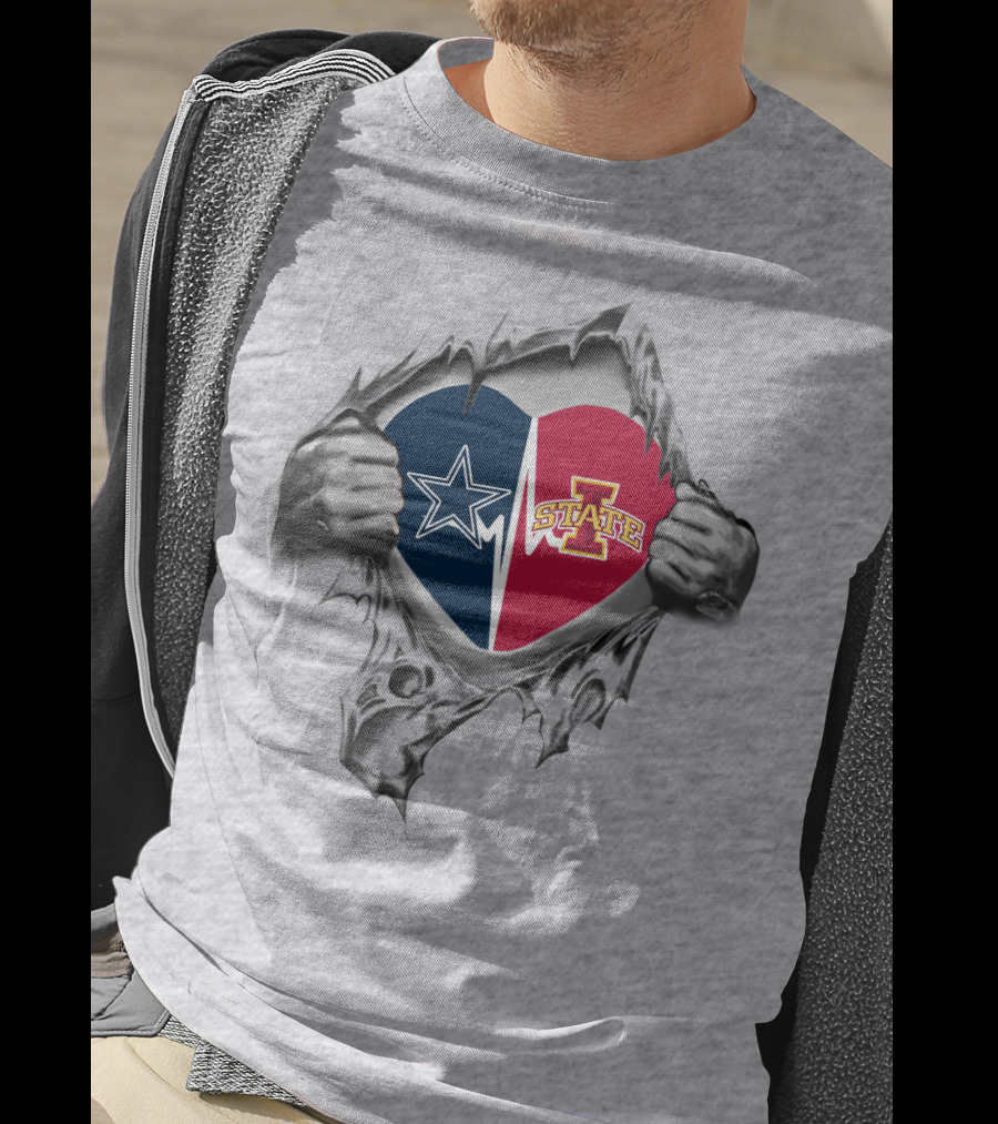 Iowa State Cyclones Dallas Cowboys Heart Rip T-Shirt