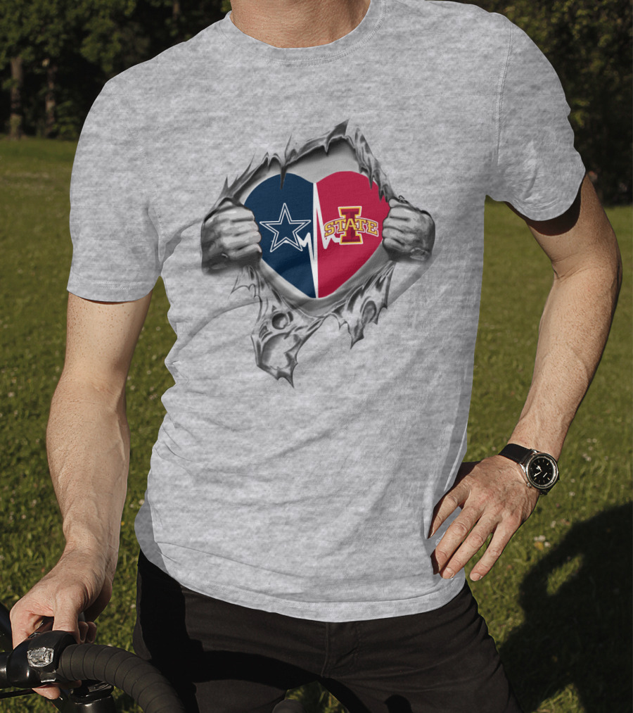 Iowa State Cyclones Dallas Cowboys Heart Rip T-Shirt