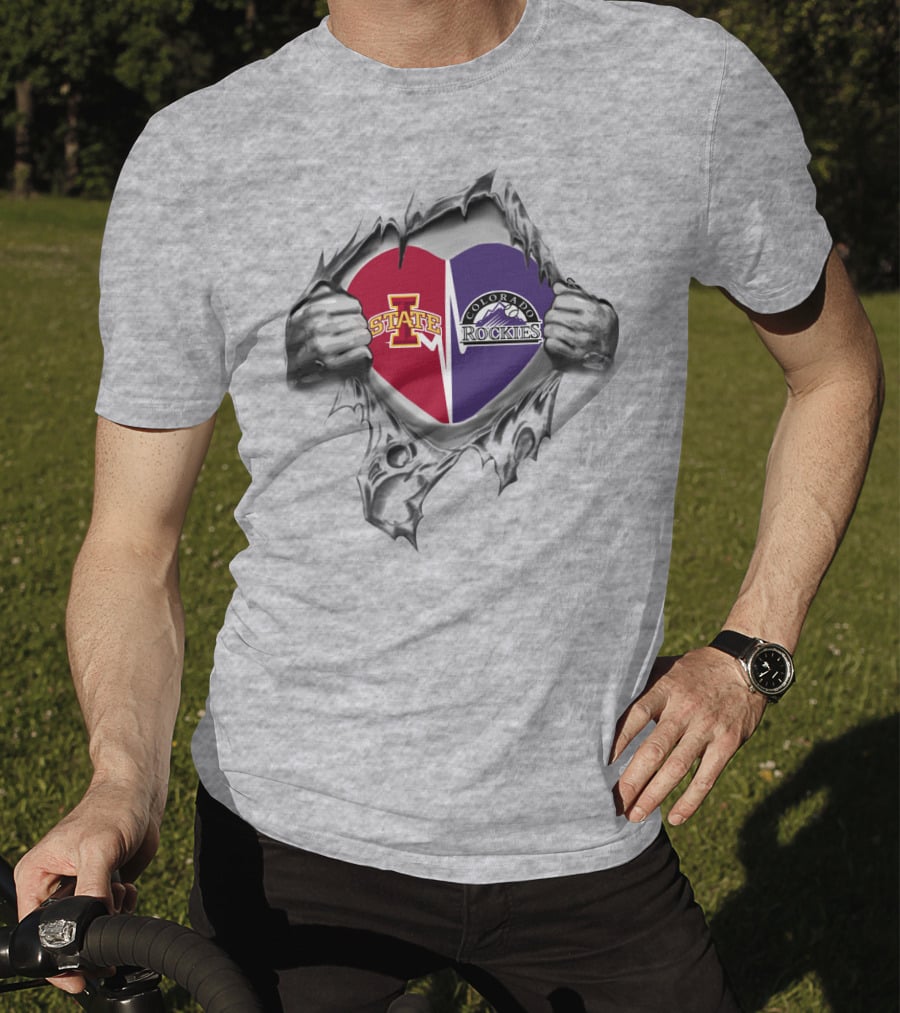 Iowa State Cyclones Colorado Rockies Heart Rip T-Shirt