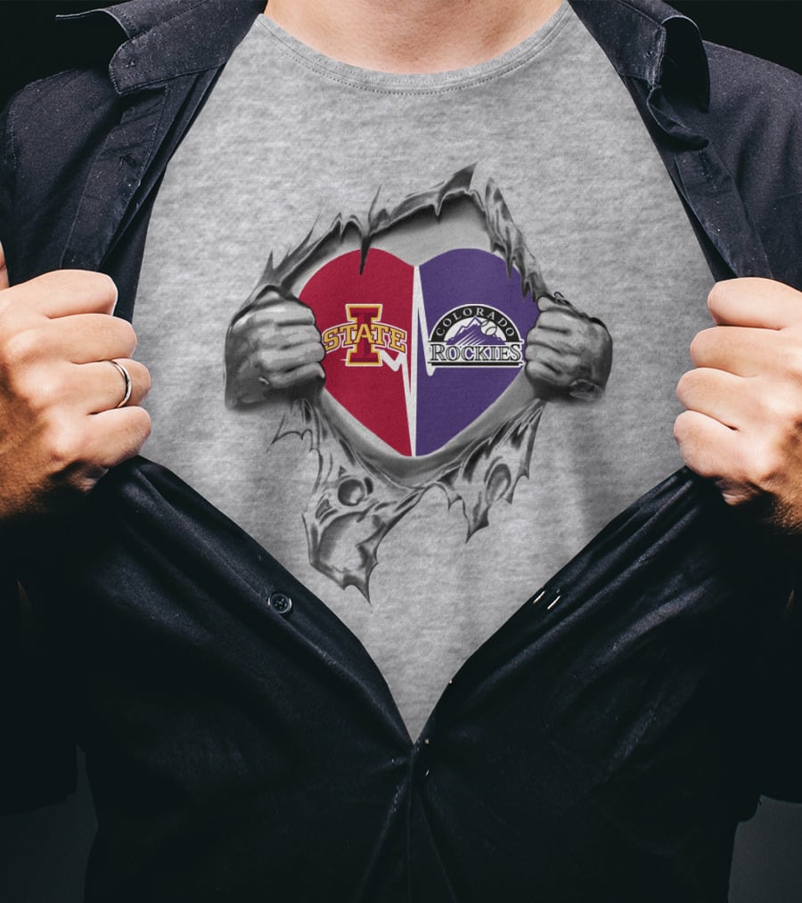 Iowa State Cyclones Colorado Rockies Heart Rip T-Shirt