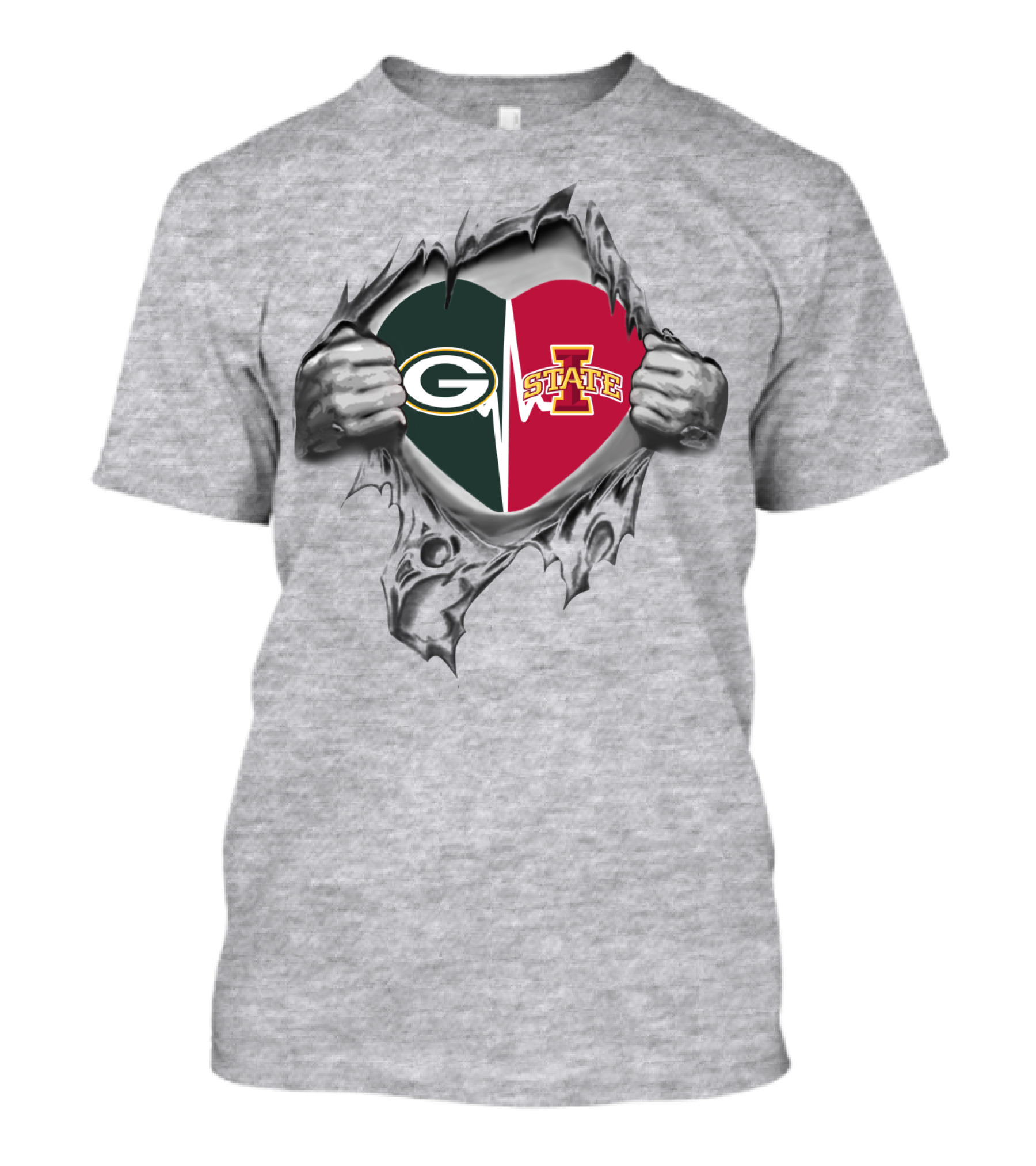 Iowa State Green Bay Packers Split Heart Fan T-Shirt