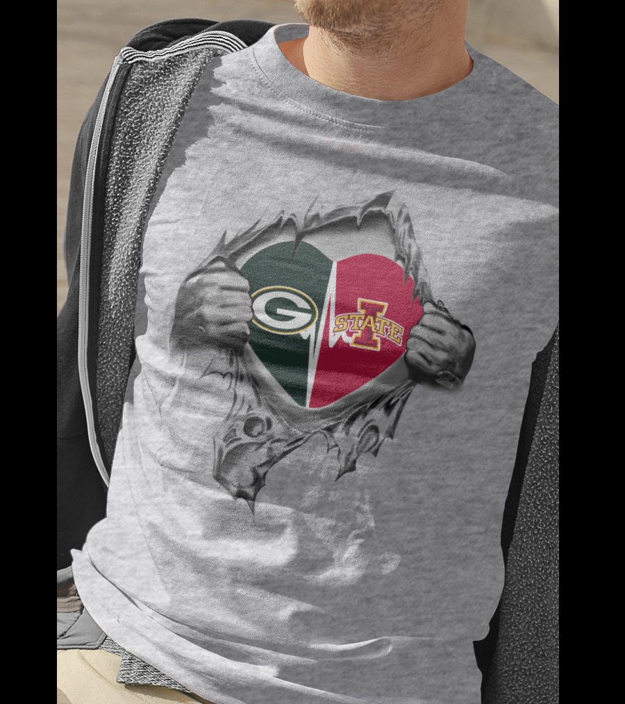 Iowa State Green Bay Packers Split Heart Fan T-Shirt