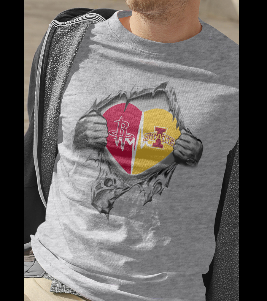Iowa State Heart With Houston Rockets Burst T-Shirt