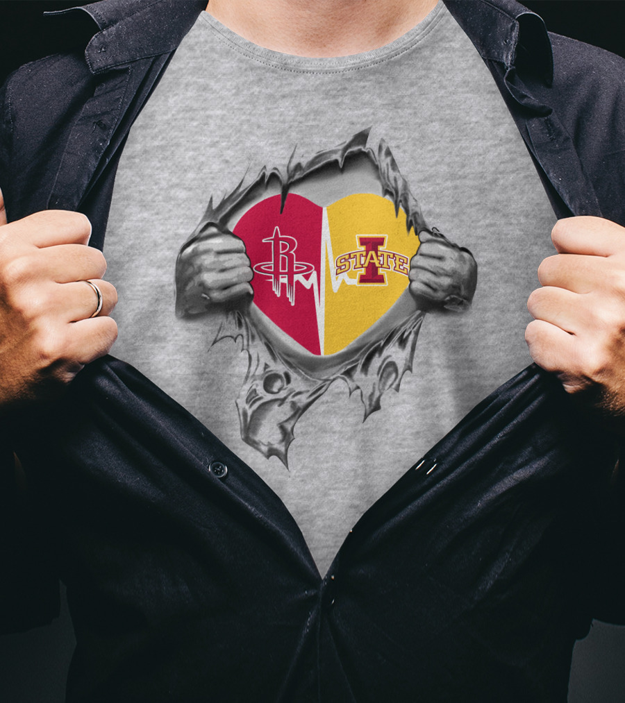 Iowa State Heart With Houston Rockets Burst T-Shirt