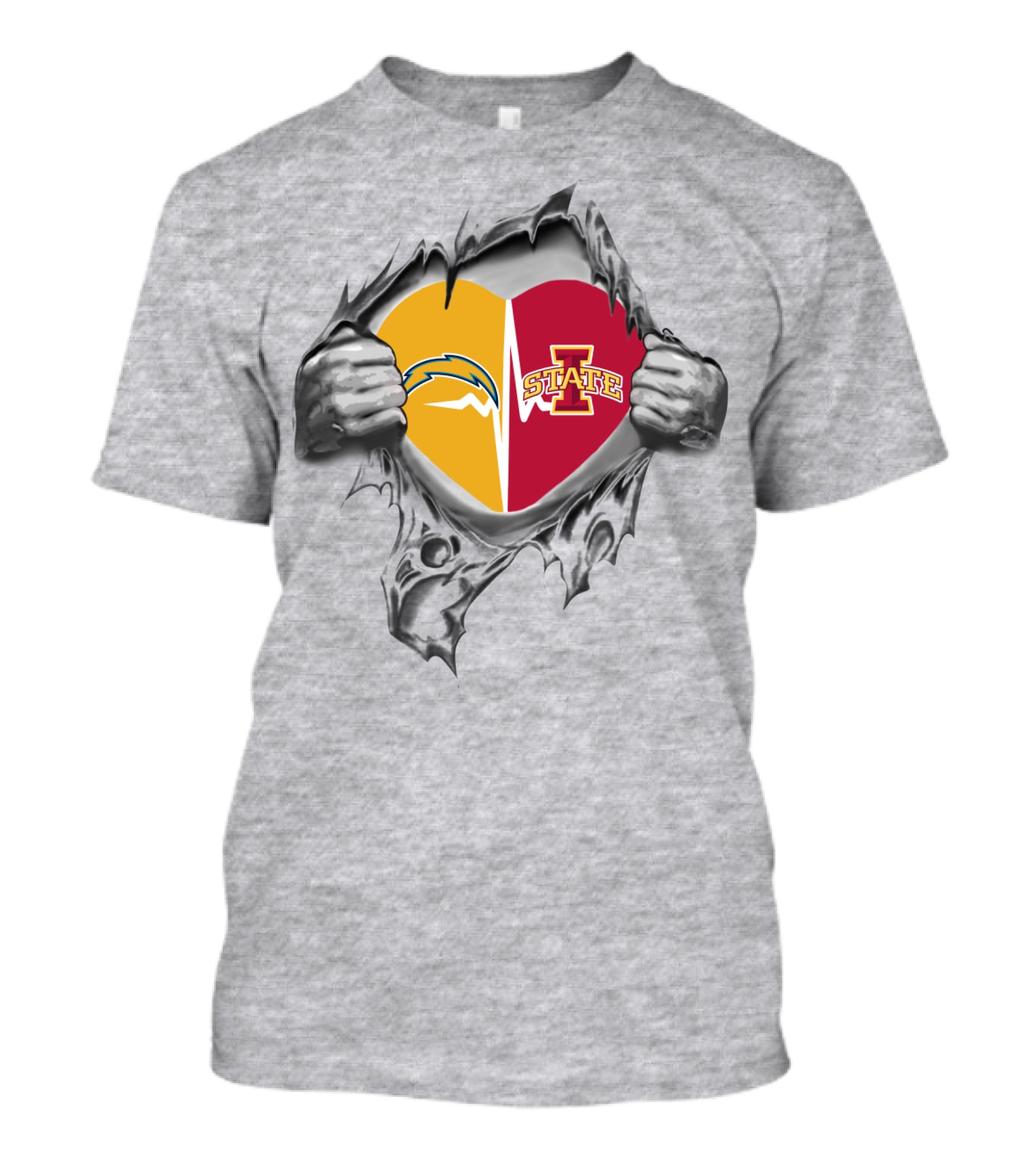 Los Angeles Chargers Iowa State Heart Torn Fabric T-Shirt
