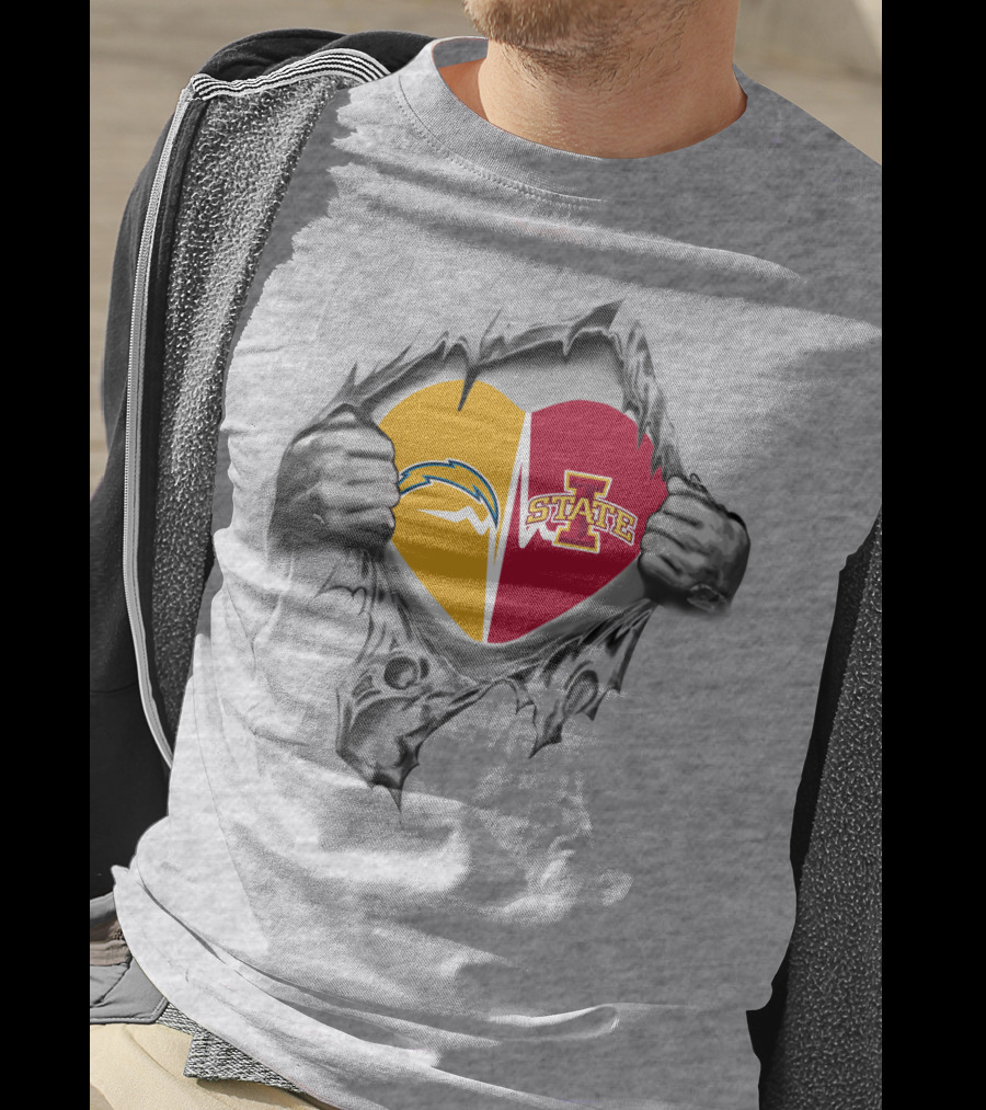Los Angeles Chargers Iowa State Heart Torn Fabric T-Shirt
