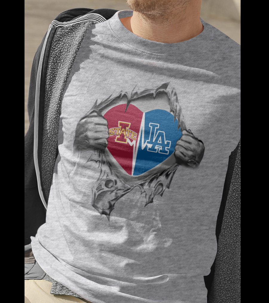 Iowa State LA Dodgers Heart Torn T-Shirt