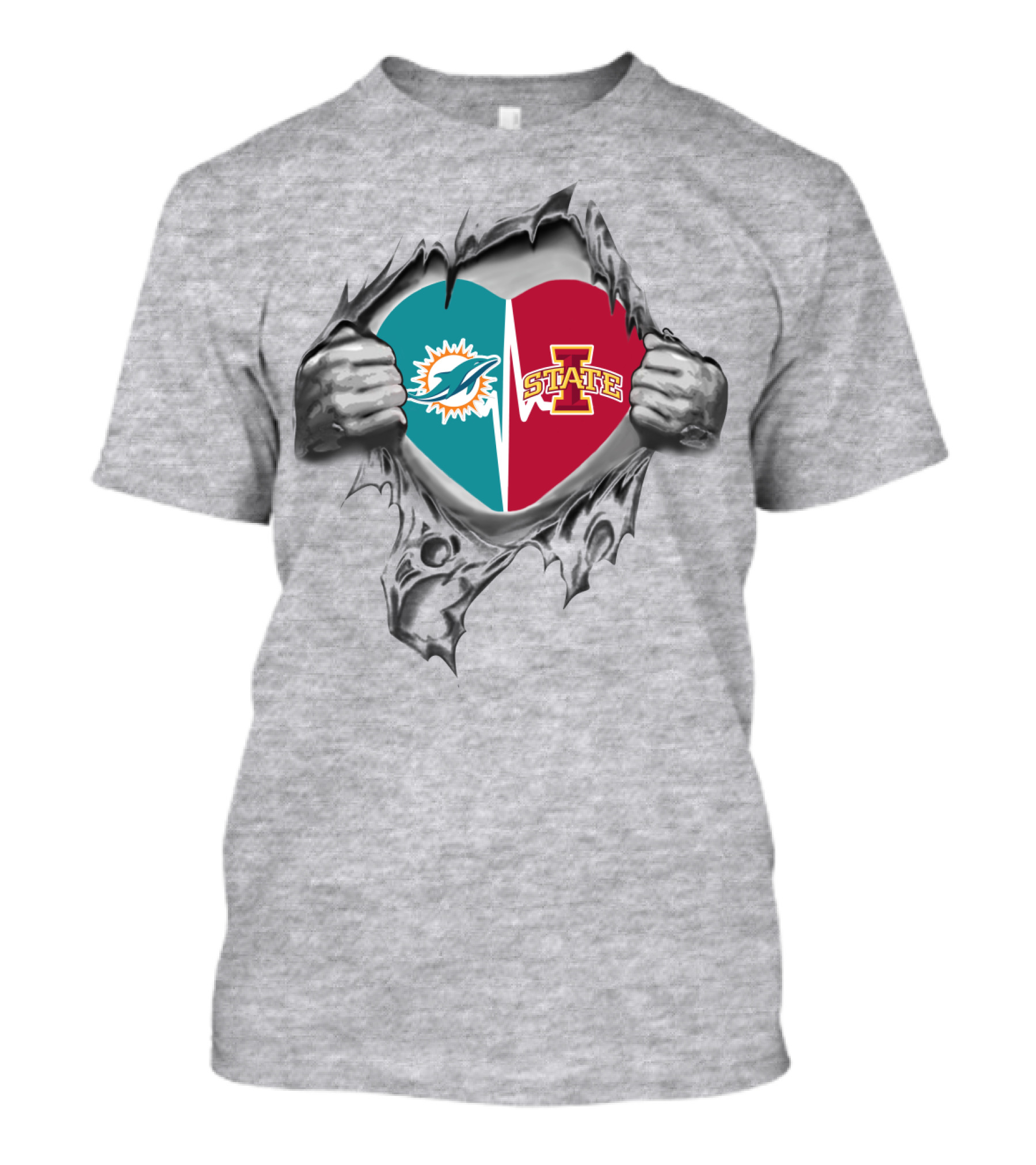 Miami Dolphins Iowa State University Heart Fusion T-Shirt