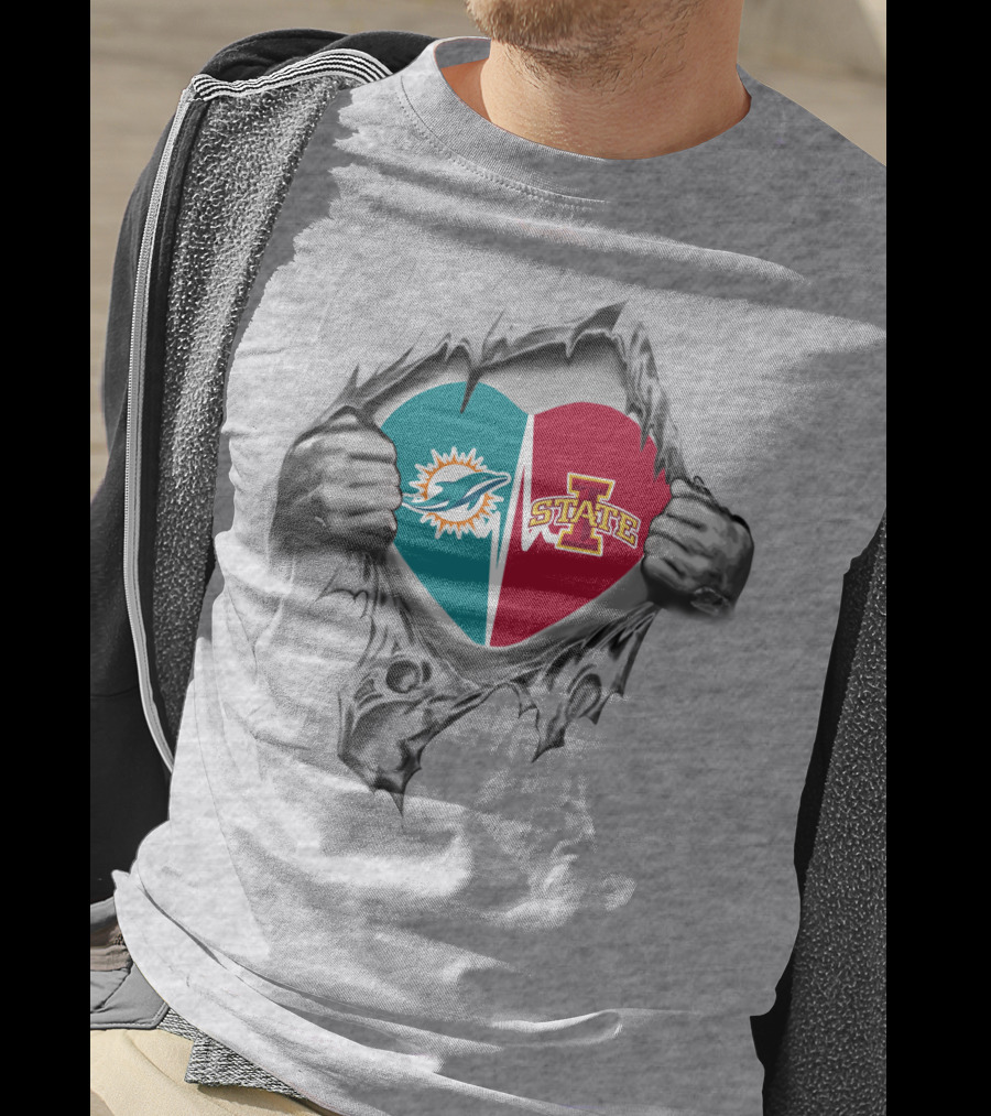 Miami Dolphins Iowa State University Heart Fusion T-Shirt