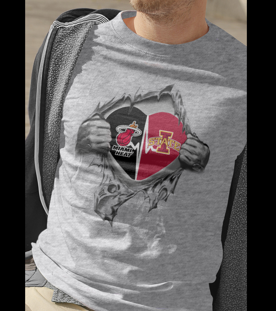 Miami Heat Iowa State Heart Torn In Half T-Shirt