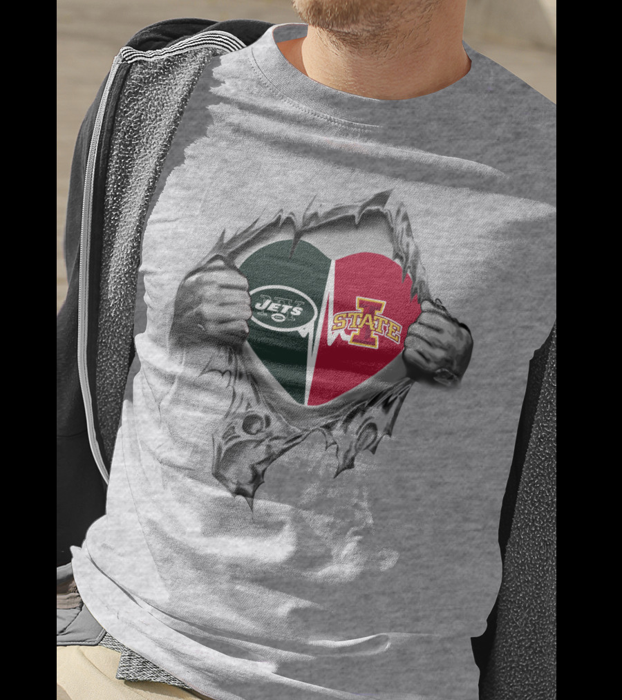 Iowa State Cyclones New York Jets Heart Torn T-Shirt