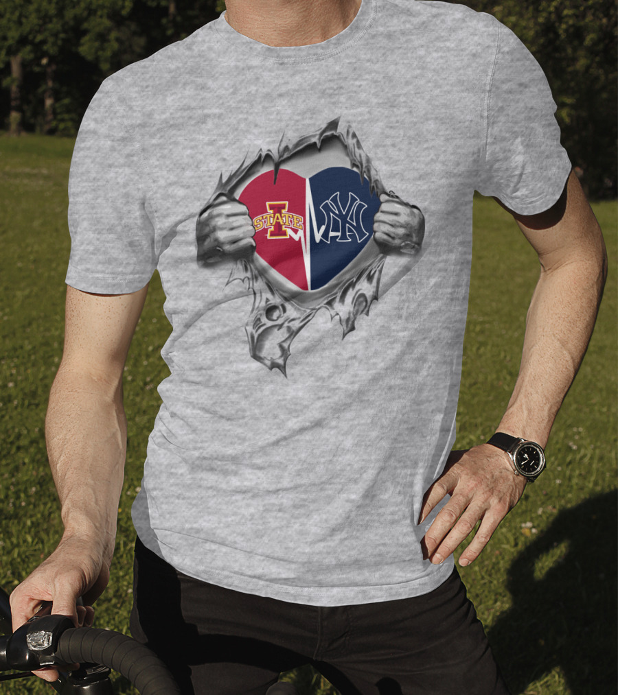 Iowa State Cyclones New York Yankees Heart Split T-Shirt