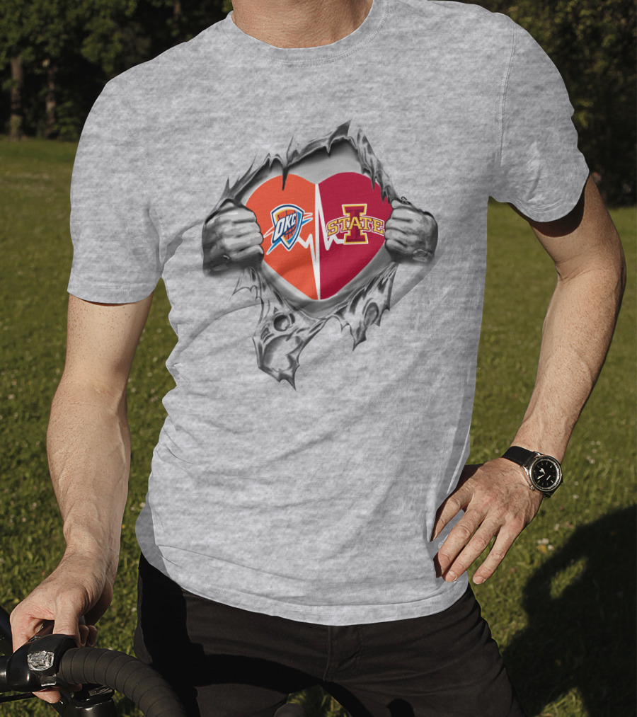 Iowa State Cyclones Oklahoma City Thunder Heart Torn T-Shirt