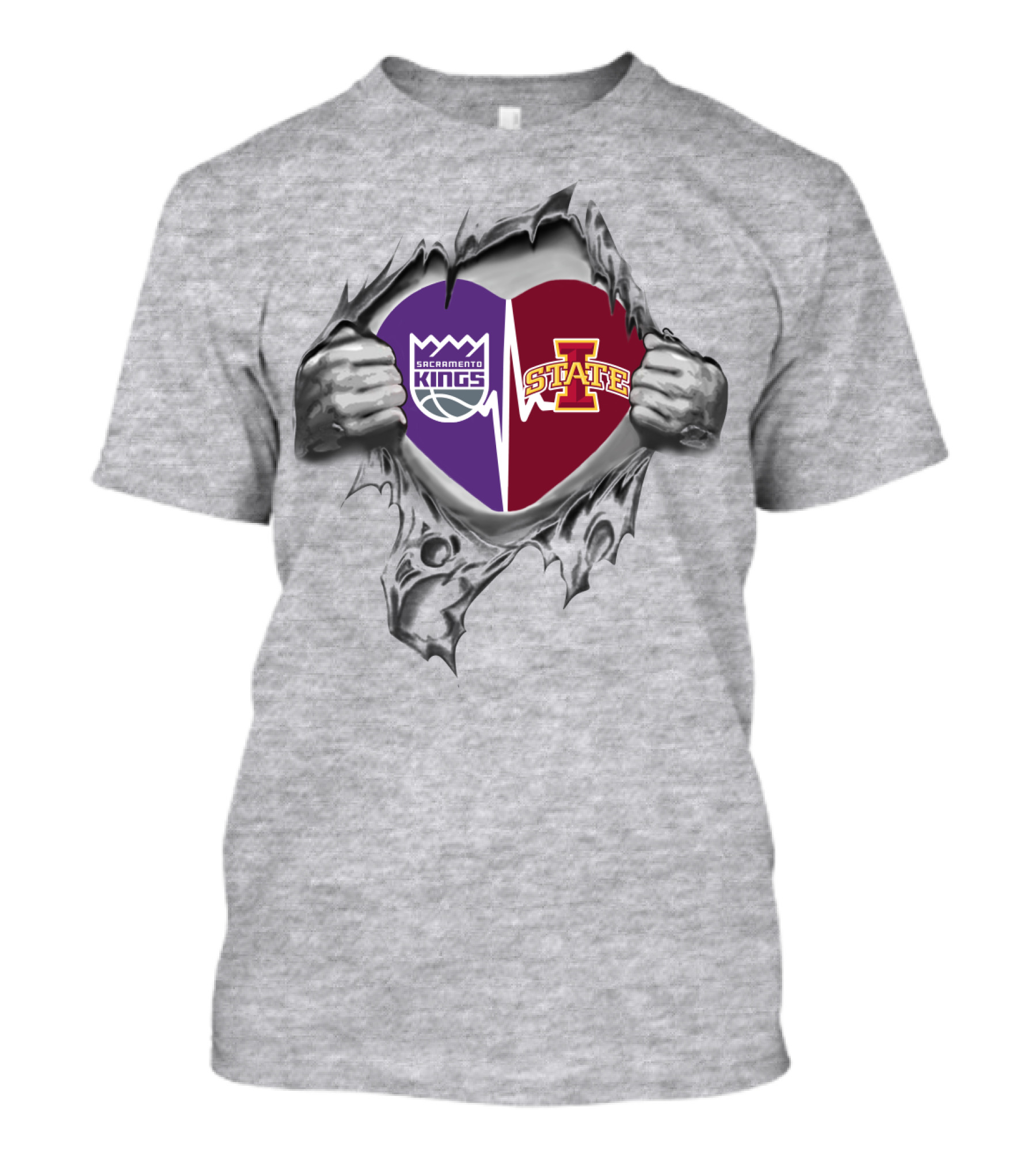 Sacramento Kings Iowa State Cyclones Heart Split T-Shirt