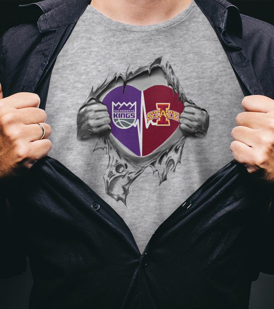 Sacramento Kings Iowa State Cyclones Heart Split T-Shirt