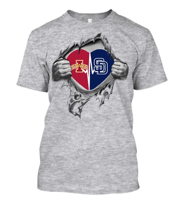 Iowa State Cyclones San Diego Padres Heart Rip T-Shirt