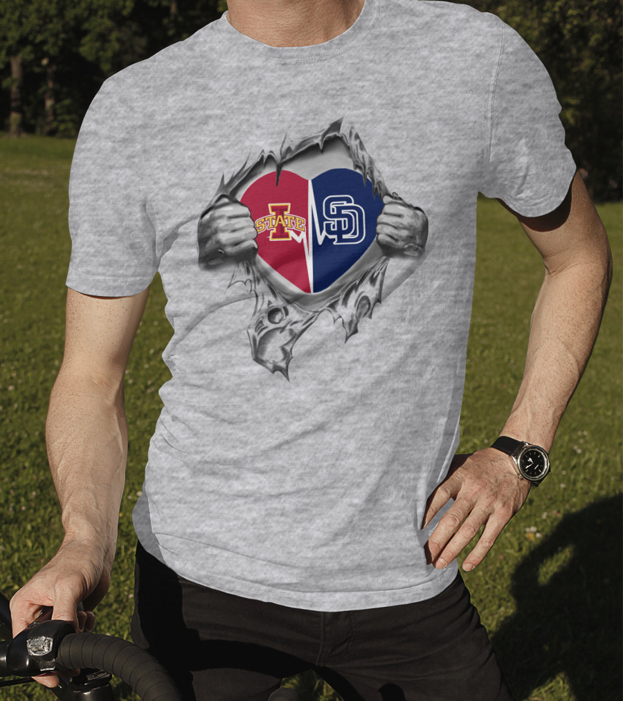 Iowa State Cyclones San Diego Padres Heart Rip T-Shirt