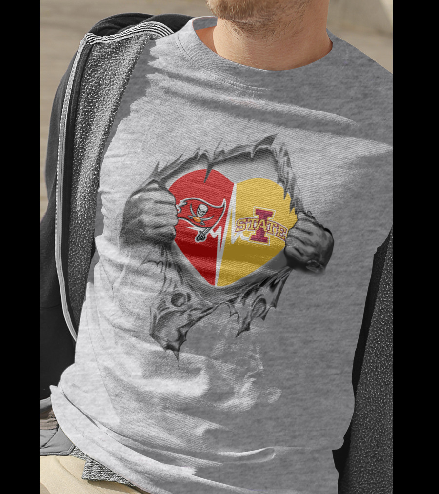 Iowa State Tampa Bay Buccaneers Heart Torn T-Shirt