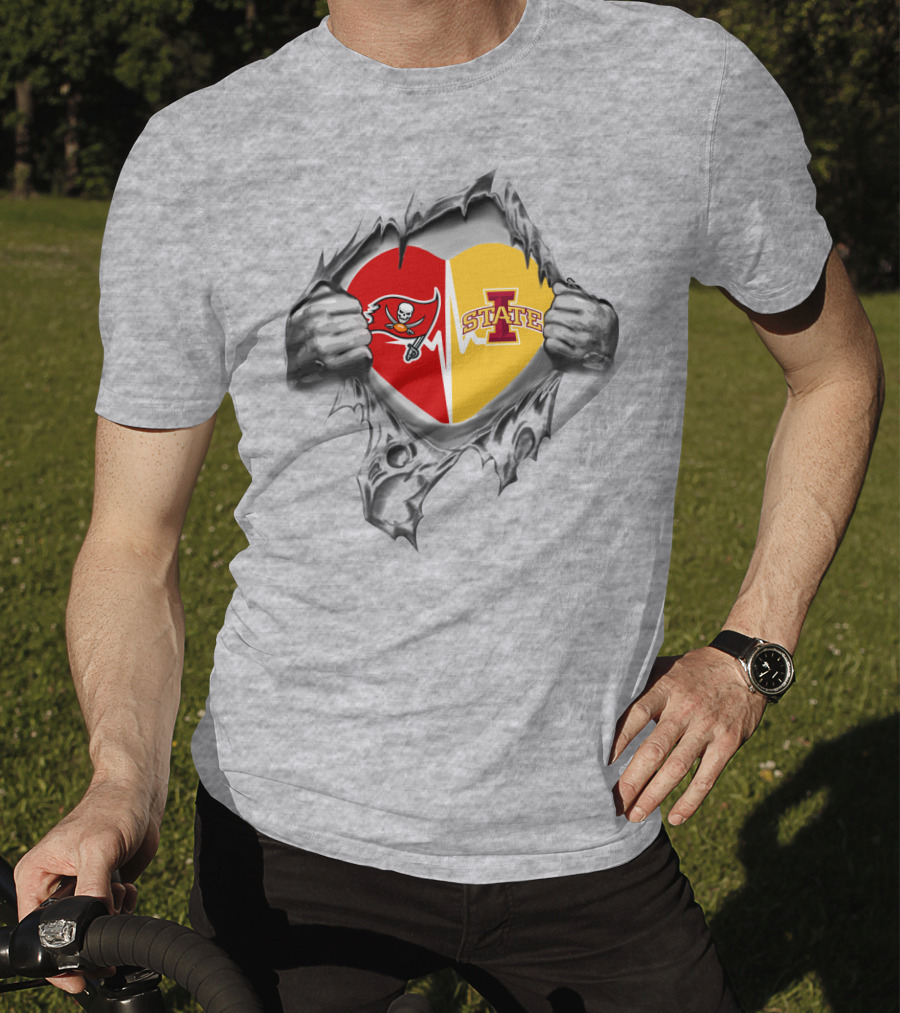 Iowa State Tampa Bay Buccaneers Heart Torn T-Shirt