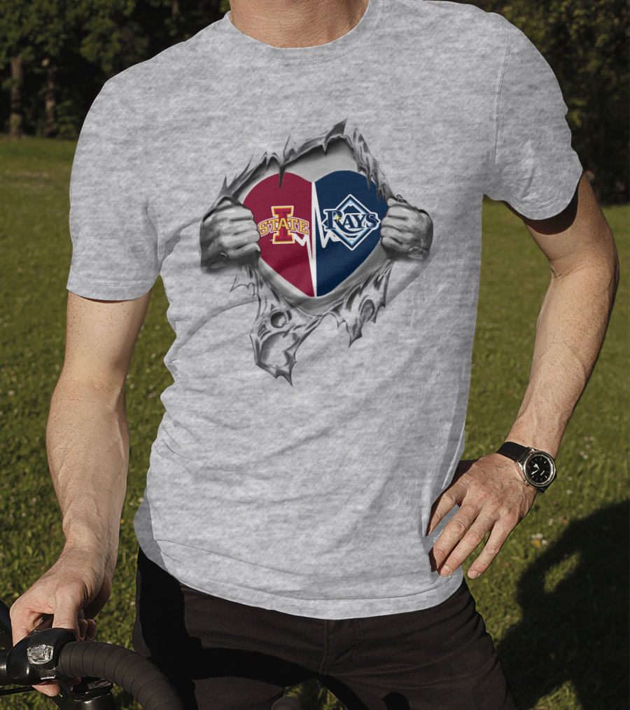Iowa State Cyclones Tampa Bay Rays Heart Torn Effect T-Shirt