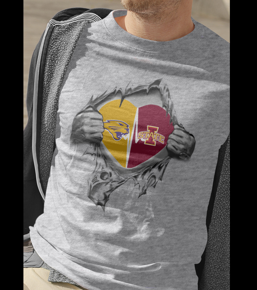 Iowa State Northern Iowa Panthers Heart Ripped T-Shirt