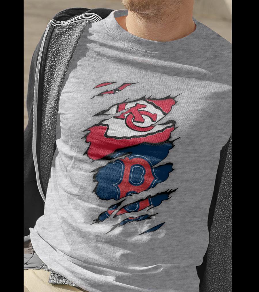 Boston Red Sox Kansas City Chiefs Combined Logo Fan Gear T-Shirt