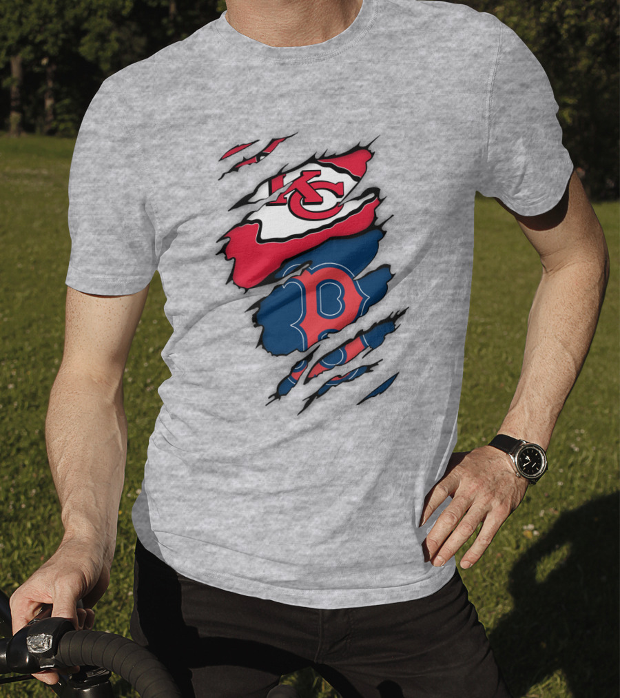 Boston Red Sox Kansas City Chiefs Combined Logo Fan Gear T-Shirt