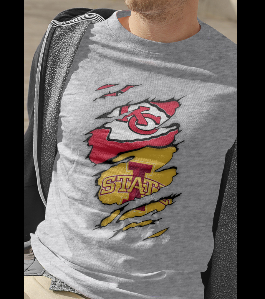 Iowa State Cyclones Kansas City Chiefs Logo Ripped Style T-Shirt