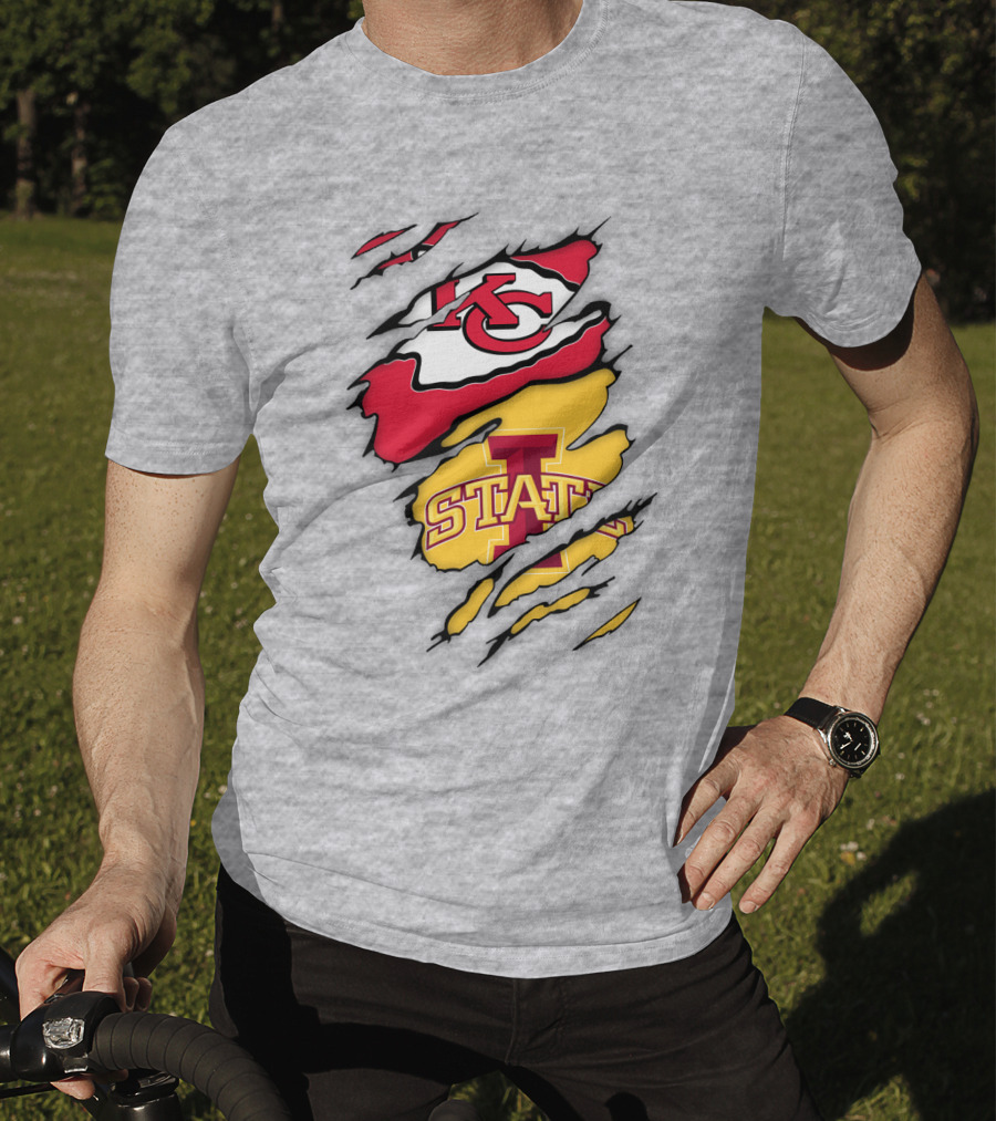 Iowa State Cyclones Kansas City Chiefs Logo Ripped Style T-Shirt
