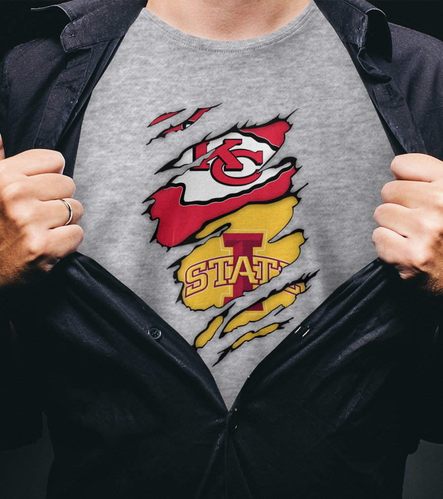 Iowa State Cyclones Kansas City Chiefs Logo Ripped Style T-Shirt