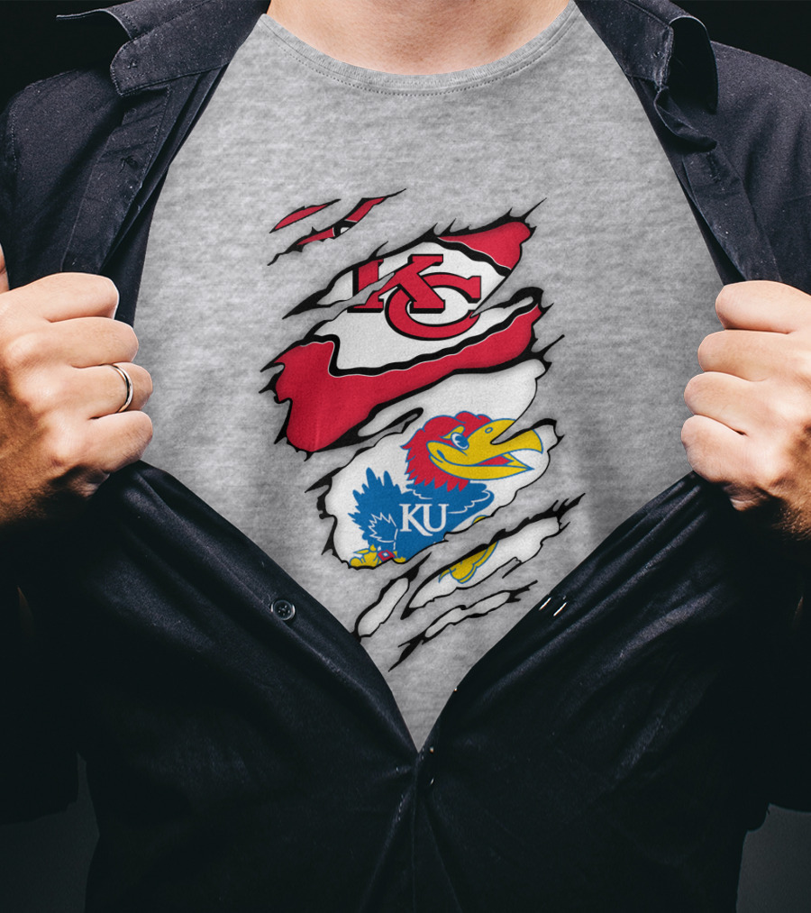 Kansas City Chiefs And Ku Jayhawks Logos Torn T-Shirt