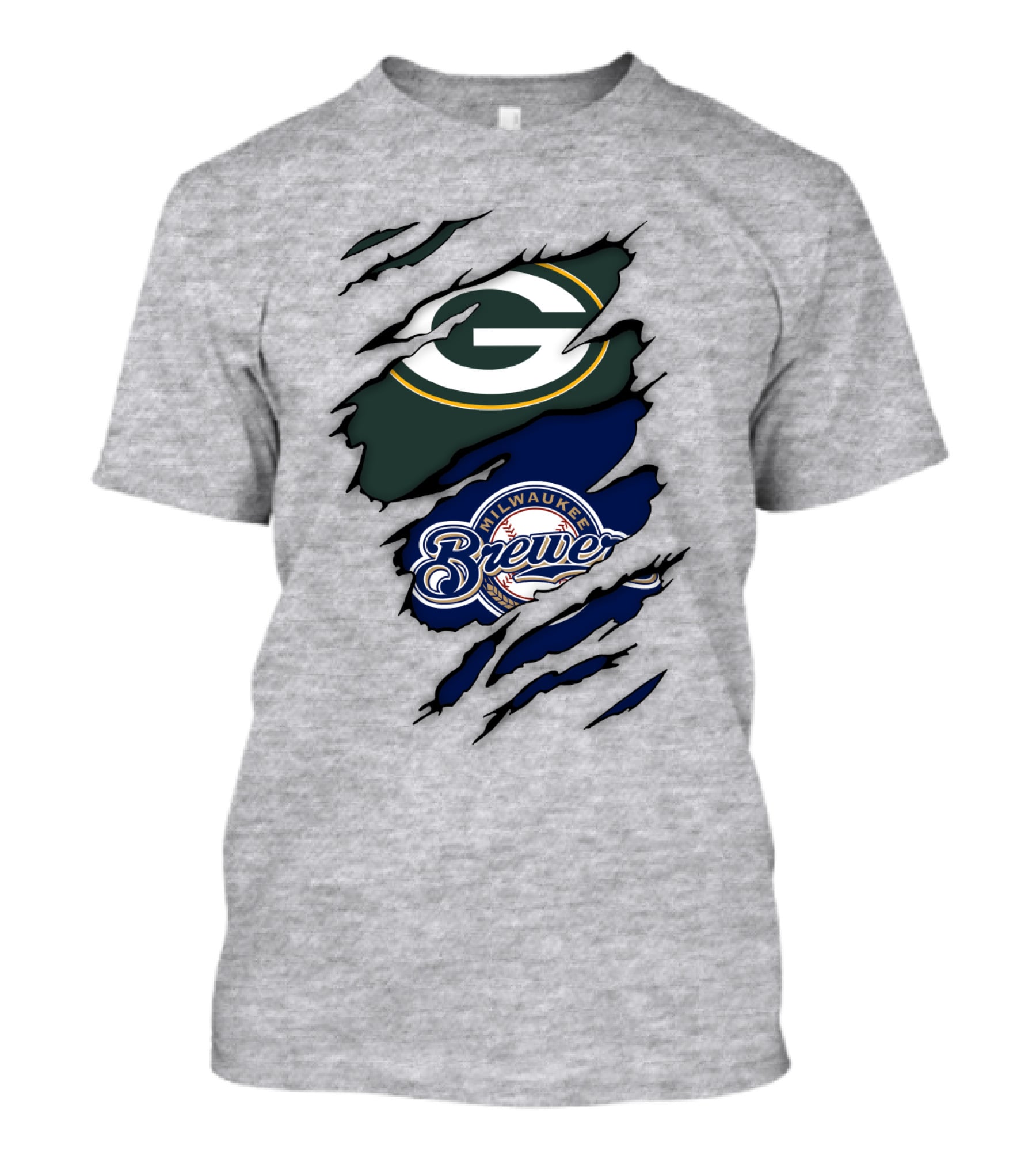 Milwaukee Brewers Green Bay Packers Logos Claw Marks T-Shirt