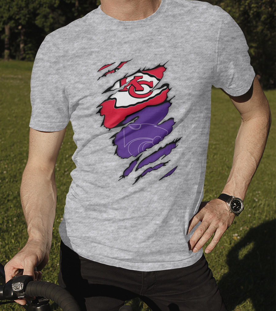 Kansas City Chiefs And Kansas State Wildcats Logo Integration T-Shirt