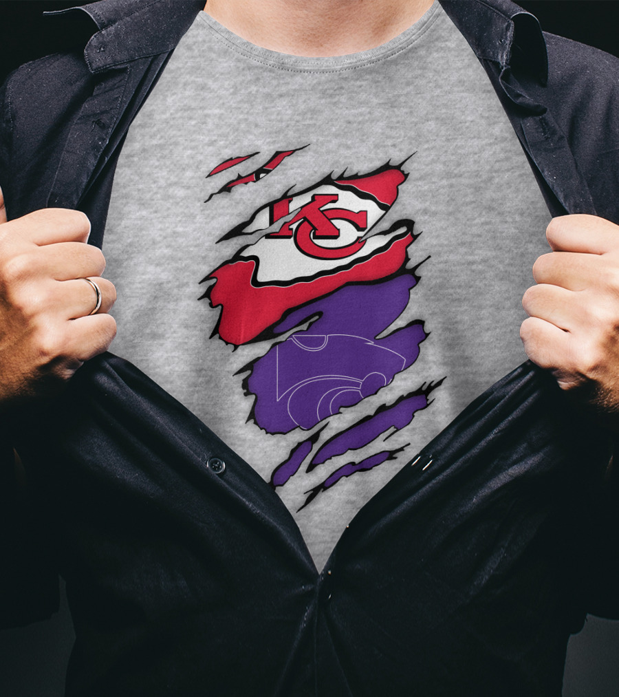 Kansas City Chiefs And Kansas State Wildcats Logo Integration T-Shirt