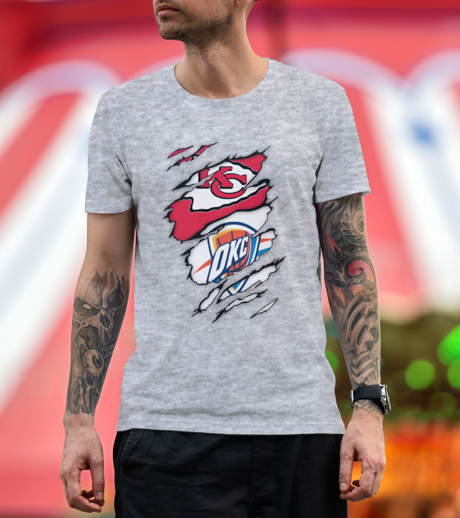Kansas City Chiefs Okc Thunder Logos Overlapping Sports Crossover T-Shirt