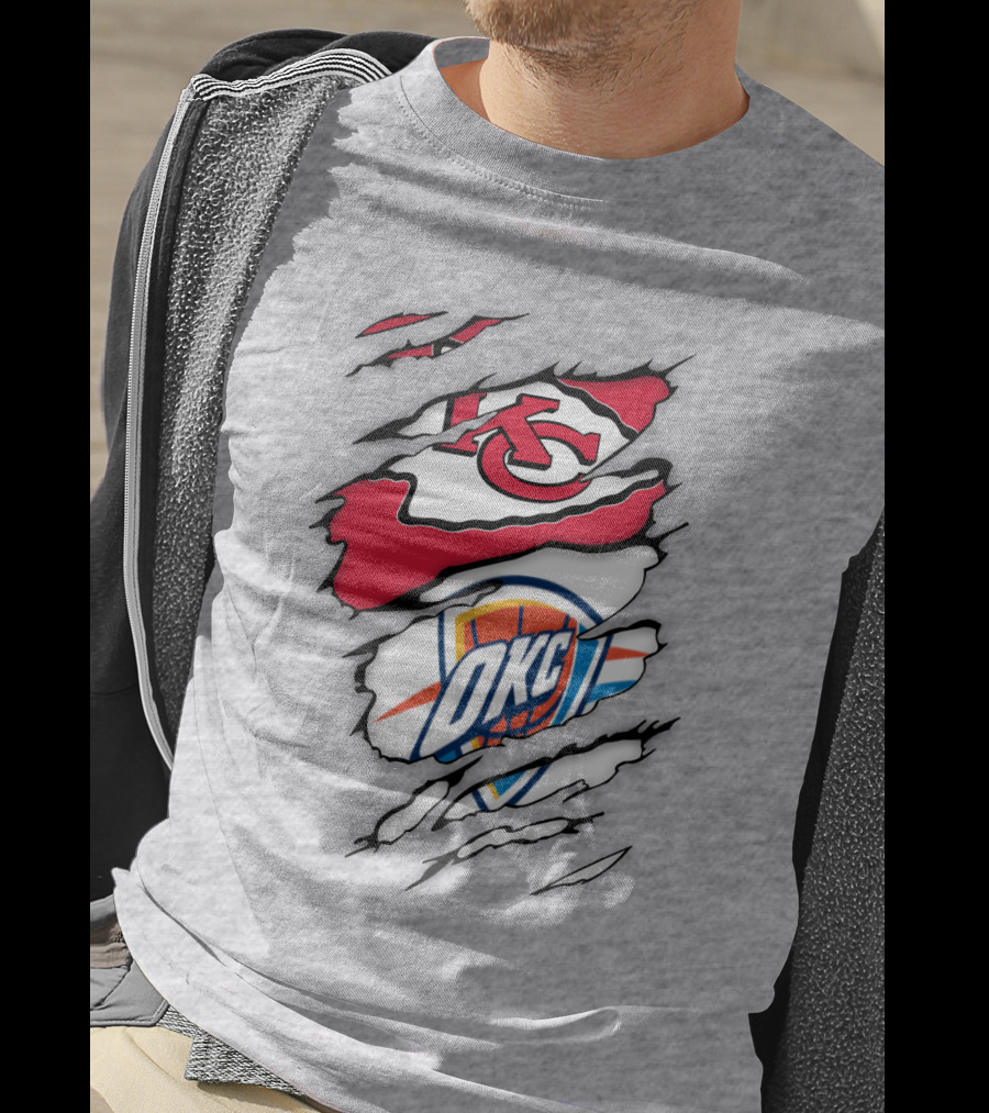 Kansas City Chiefs Okc Thunder Logos Overlapping Sports Crossover T-Shirt