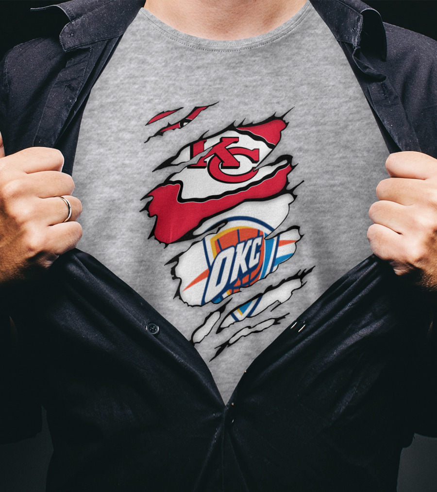 Kansas City Chiefs Okc Thunder Logos Overlapping Sports Crossover T-Shirt