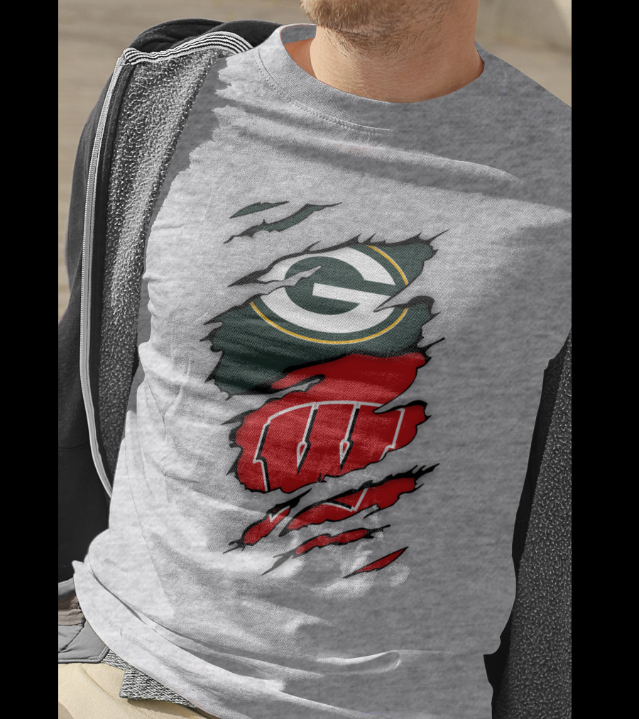 Wisconsin Badgers And Green Bay Packers Claw Marks Logo Mashup T-Shirt