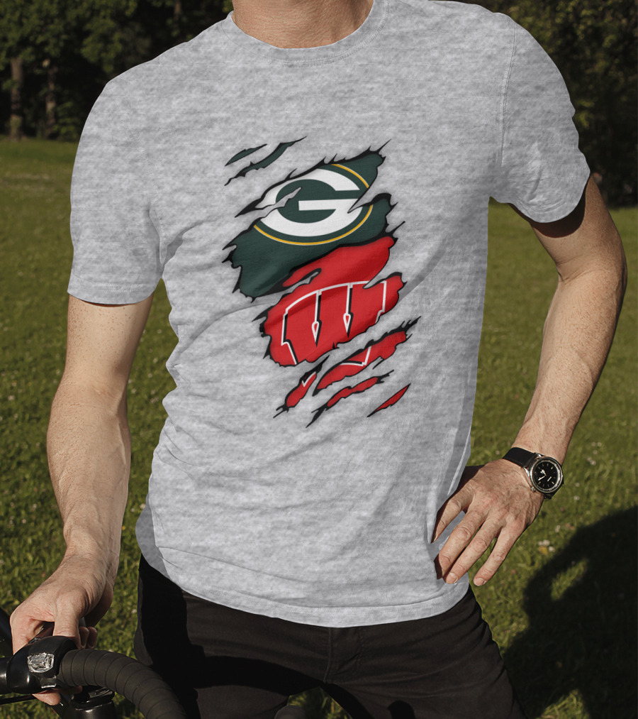 Wisconsin Badgers And Green Bay Packers Claw Marks Logo Mashup T-Shirt