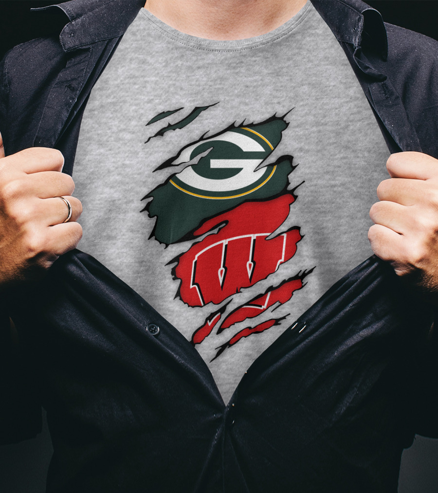 Wisconsin Badgers And Green Bay Packers Claw Marks Logo Mashup T-Shirt