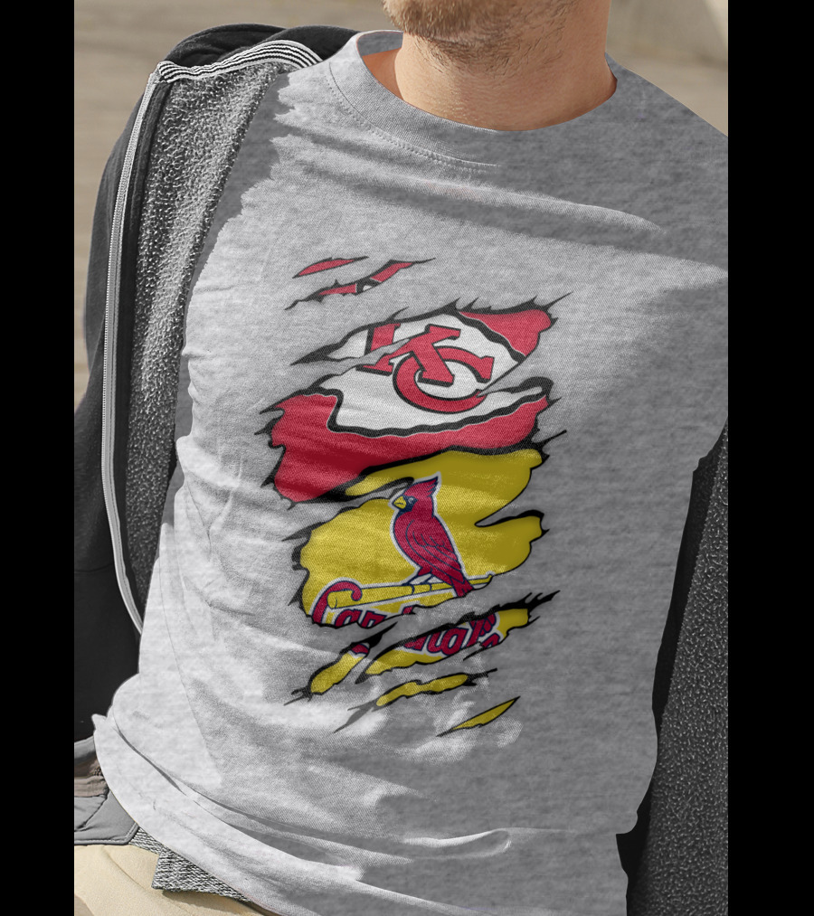 St Louis Cardinals Kansas City Chiefs Logos Ripped T-Shirt