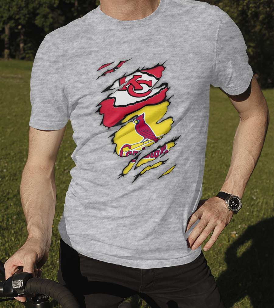 St Louis Cardinals Kansas City Chiefs Logos Ripped T-Shirt