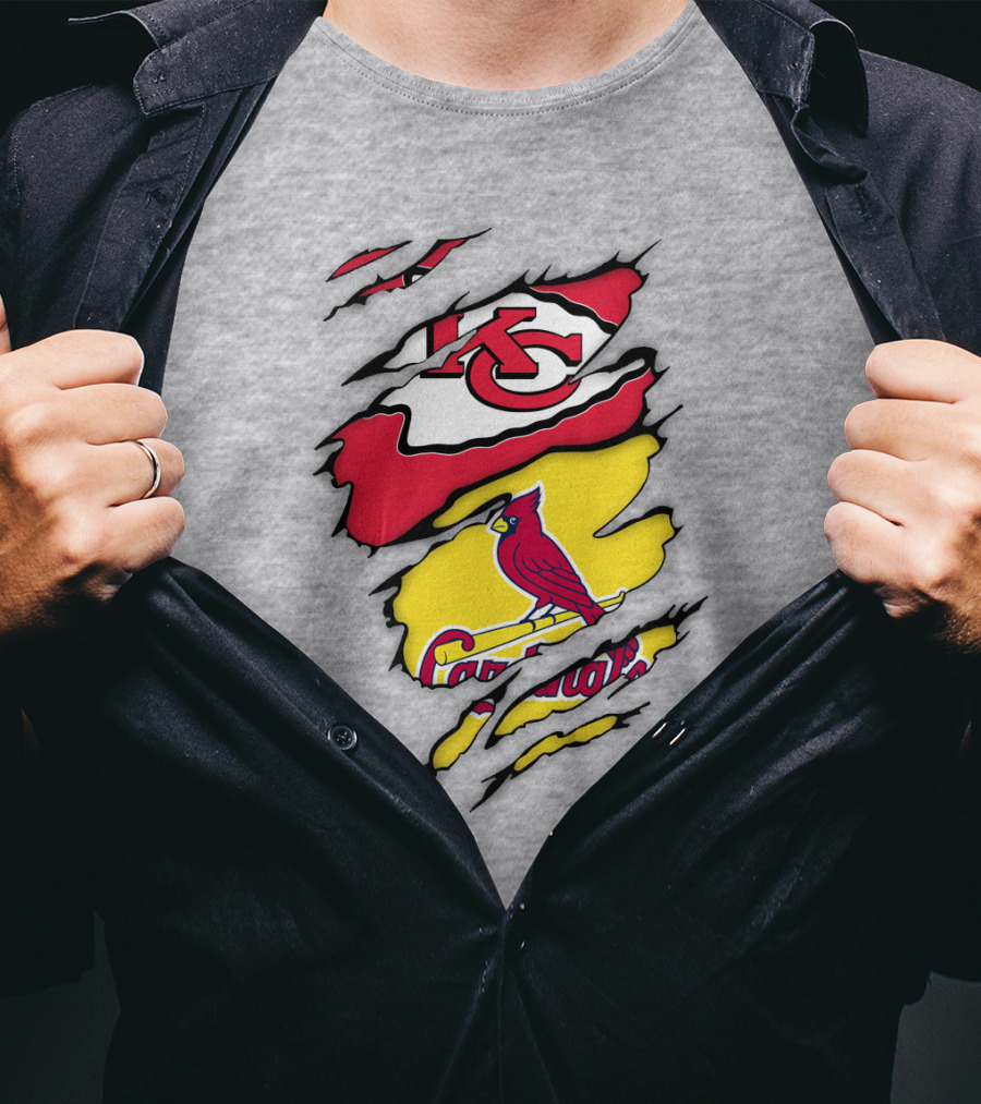 St Louis Cardinals Kansas City Chiefs Logos Ripped T-Shirt