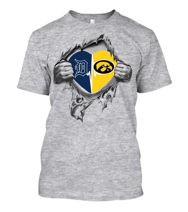Detroit Tigers Iowa Hawkeyes Heart Logo Fusion T-Shirt
