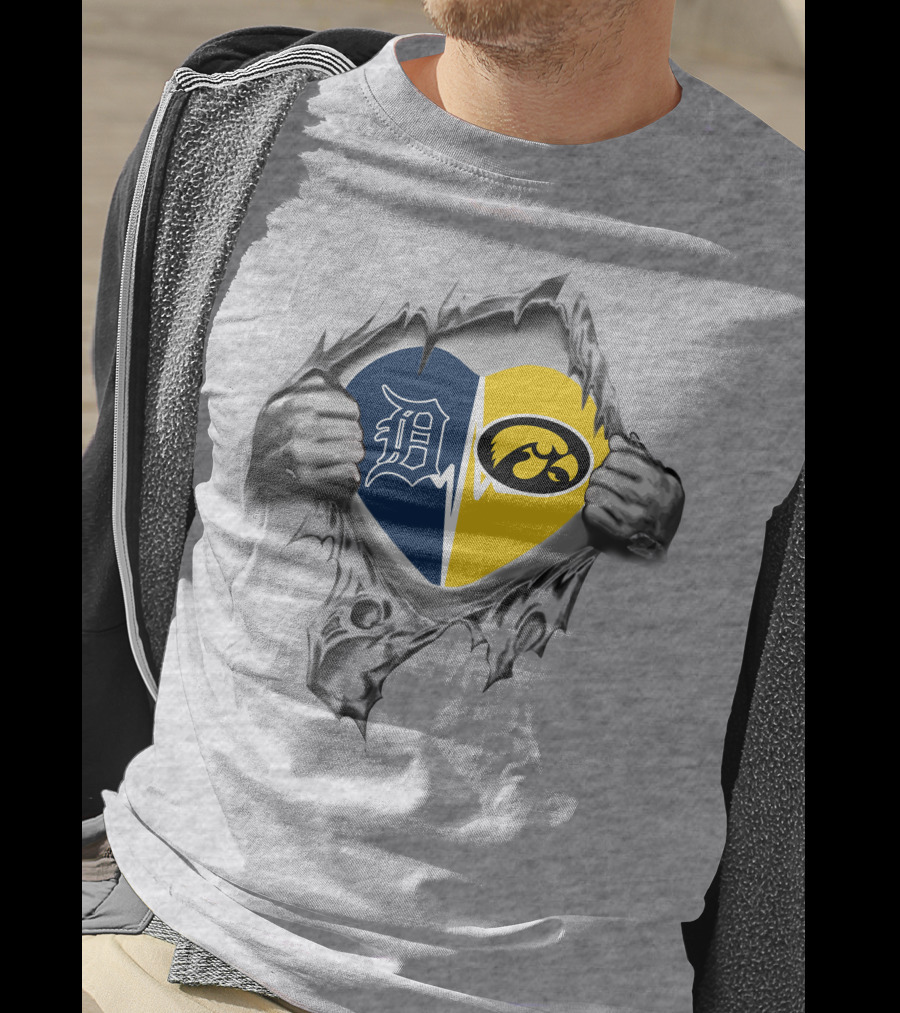 Detroit Tigers Iowa Hawkeyes Heart Logo Fusion T-Shirt