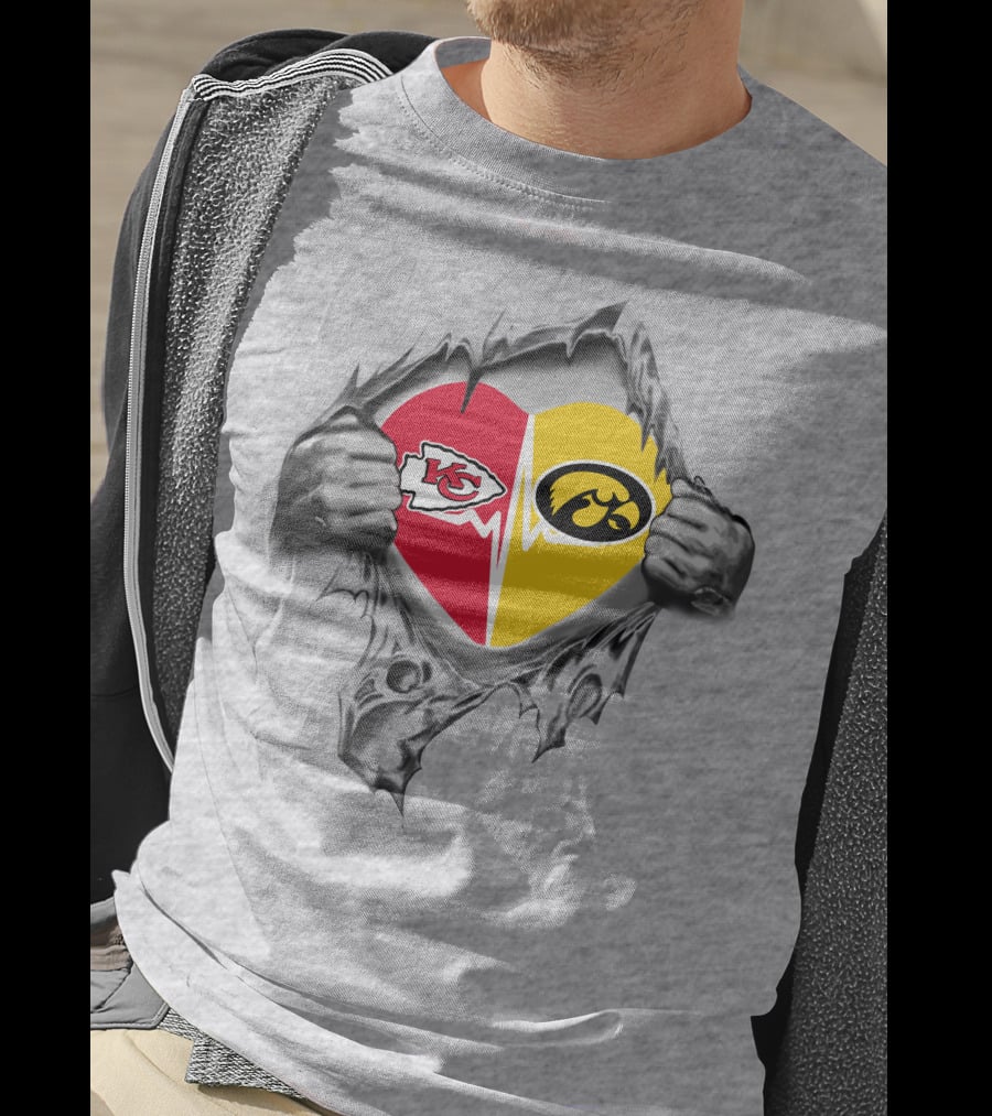 Kansas City Chiefs Iowa Hawkeyes Heart Logo Chiefs Hawkeyes Fan Gear T-Shirt