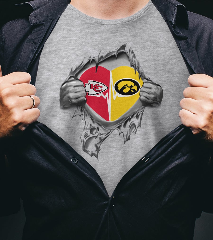 Kansas City Chiefs Iowa Hawkeyes Heart Logo Chiefs Hawkeyes Fan Gear T-Shirt