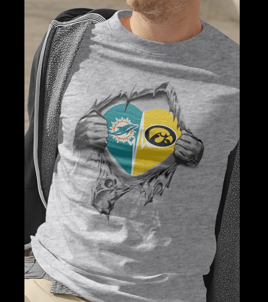 Miami Dolphins Hawkeyes Heart Logo Fusion T-Shirt