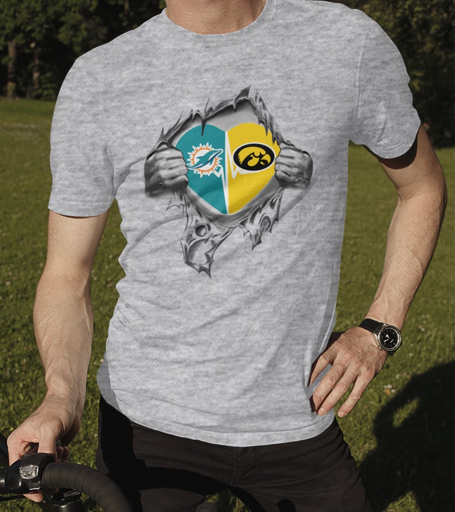 Miami Dolphins Hawkeyes Heart Logo Fusion T-Shirt